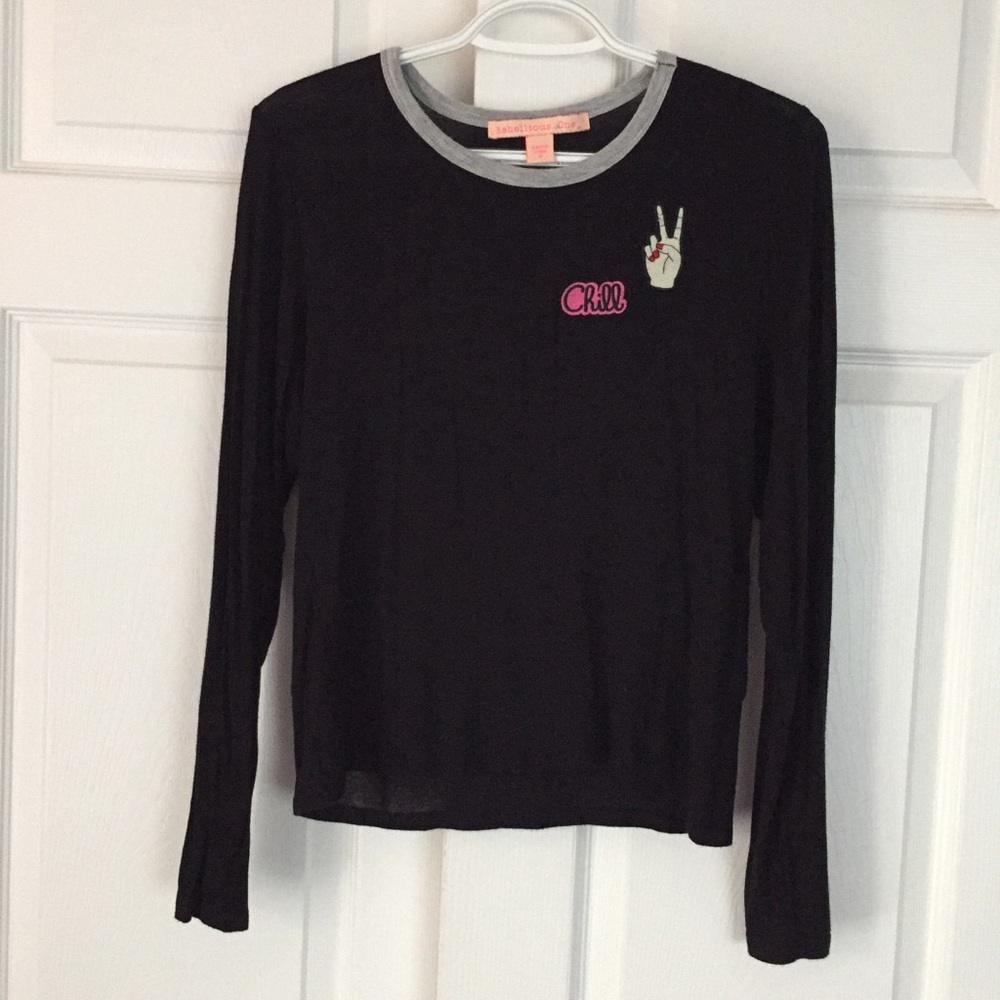 Embroidered Patch Black Long Sleeve Tee